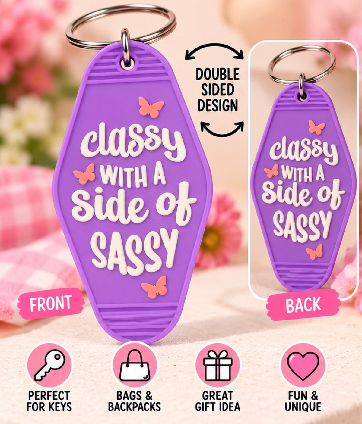 Classy With a Side of Sassy Motel Keychain | Purple Keychain