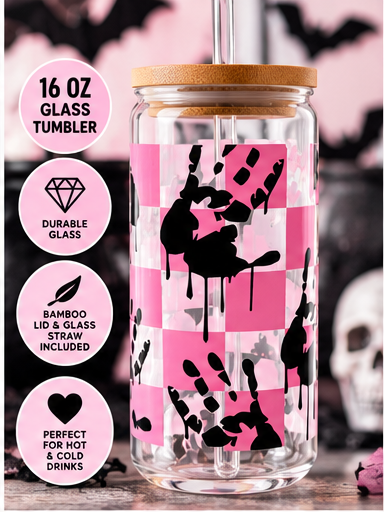 Pink Horror 16 oz Glass Tumbler