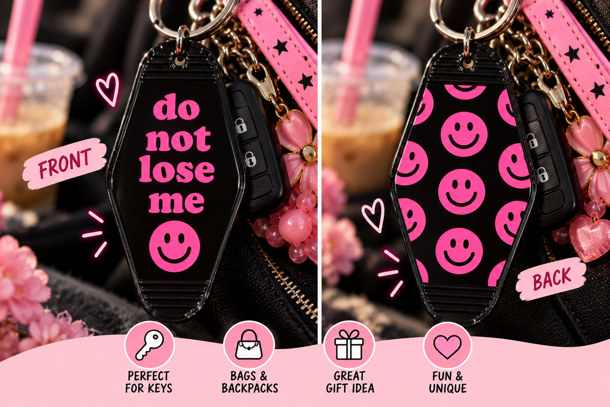 Do Not Lose Me Motel Keychain | Pink Smiley Face Keychain