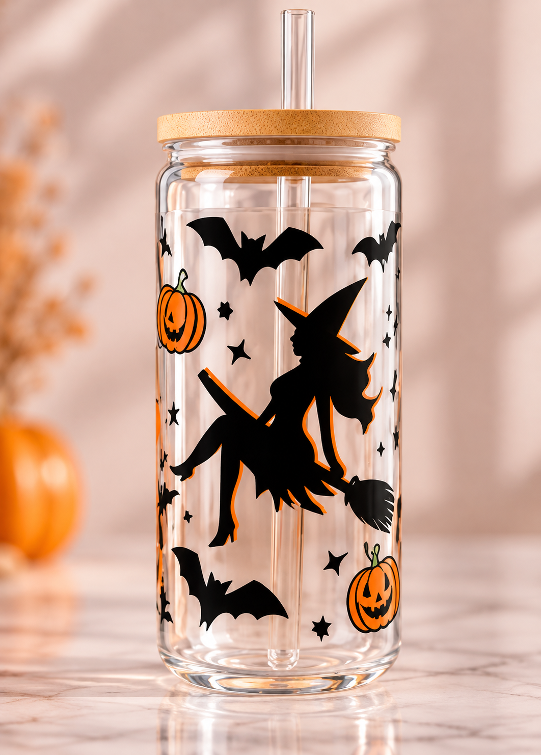 Limited Edition Halloween Witch Glass Tumbler – 16 oz