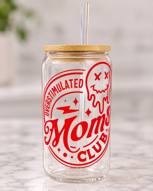 Overstimulated 16 oz Glass Tumbler with Bamboo Lid & Straw
