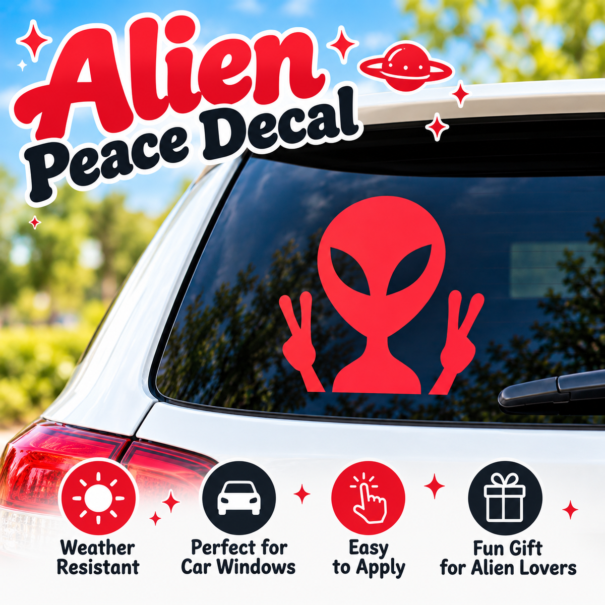 Alien Peace Sign Vinyl Decal – UFO Lover Car Sticker