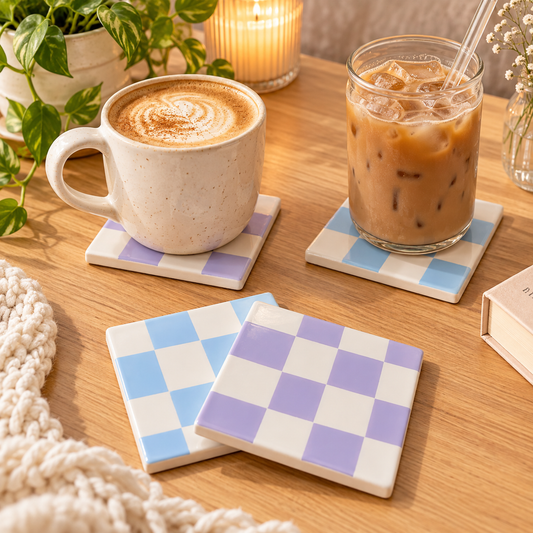 Purple & Blue Checkerboard Coasters | Set of 4