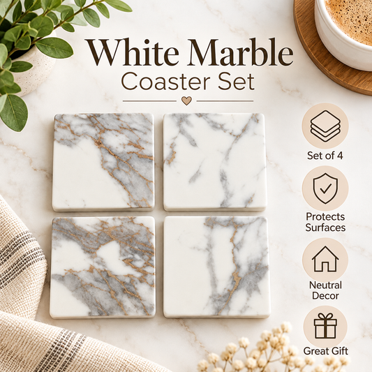 White Marble Coasters | Set of 4