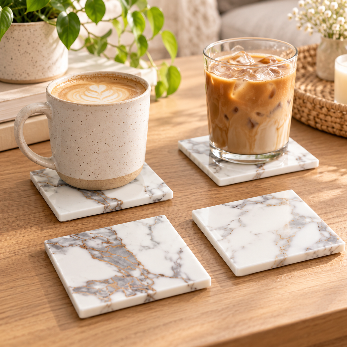 White Marble Coasters | Set of 4