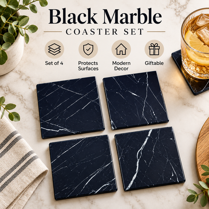 Black Marble Coasters | Set of 4