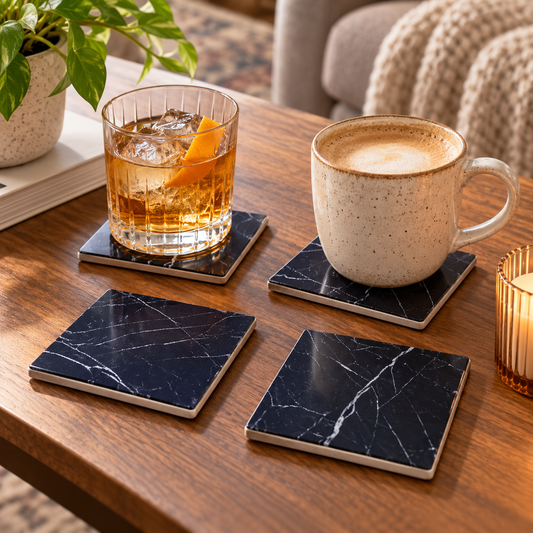 Black Marble Coasters | Set of 4