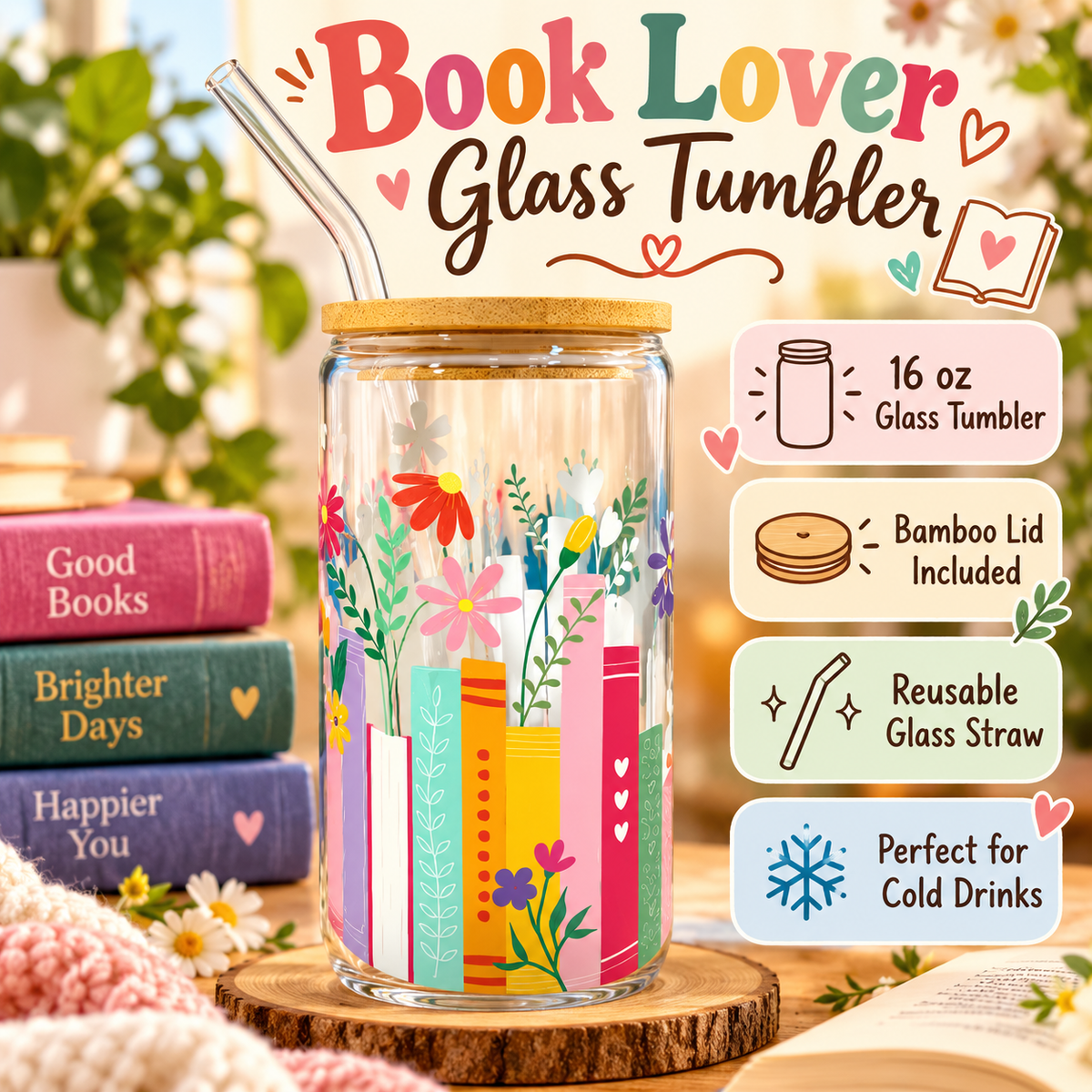 Book Lover 16 oz Glass Tumbler – Limited Edition