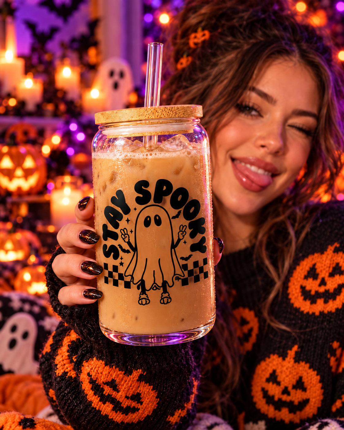 Spooky Ghost 16 oz Glass Tumbler – Custom Colors