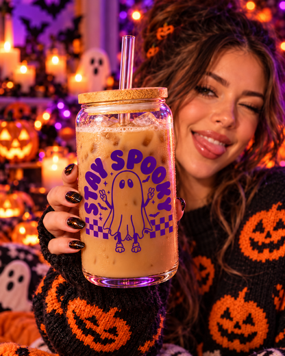 Spooky Ghost 16 oz Glass Tumbler – Custom Colors