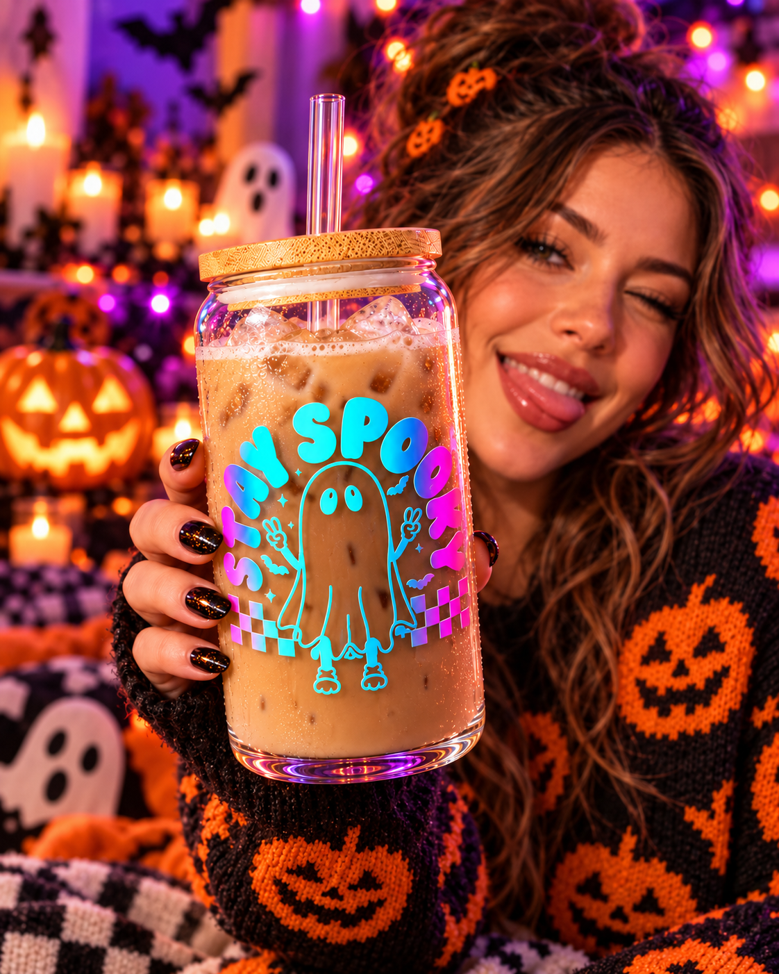 Spooky Ghost 16 oz Glass Tumbler – Custom Colors
