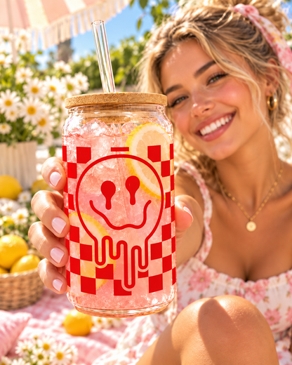 Happy Smiley 16 oz Glass Tumbler