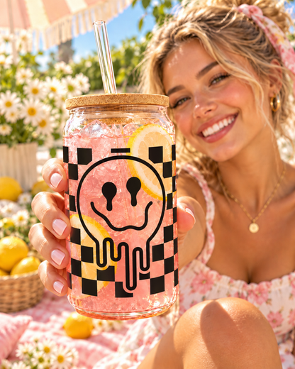Happy Smiley 16 oz Glass Tumbler