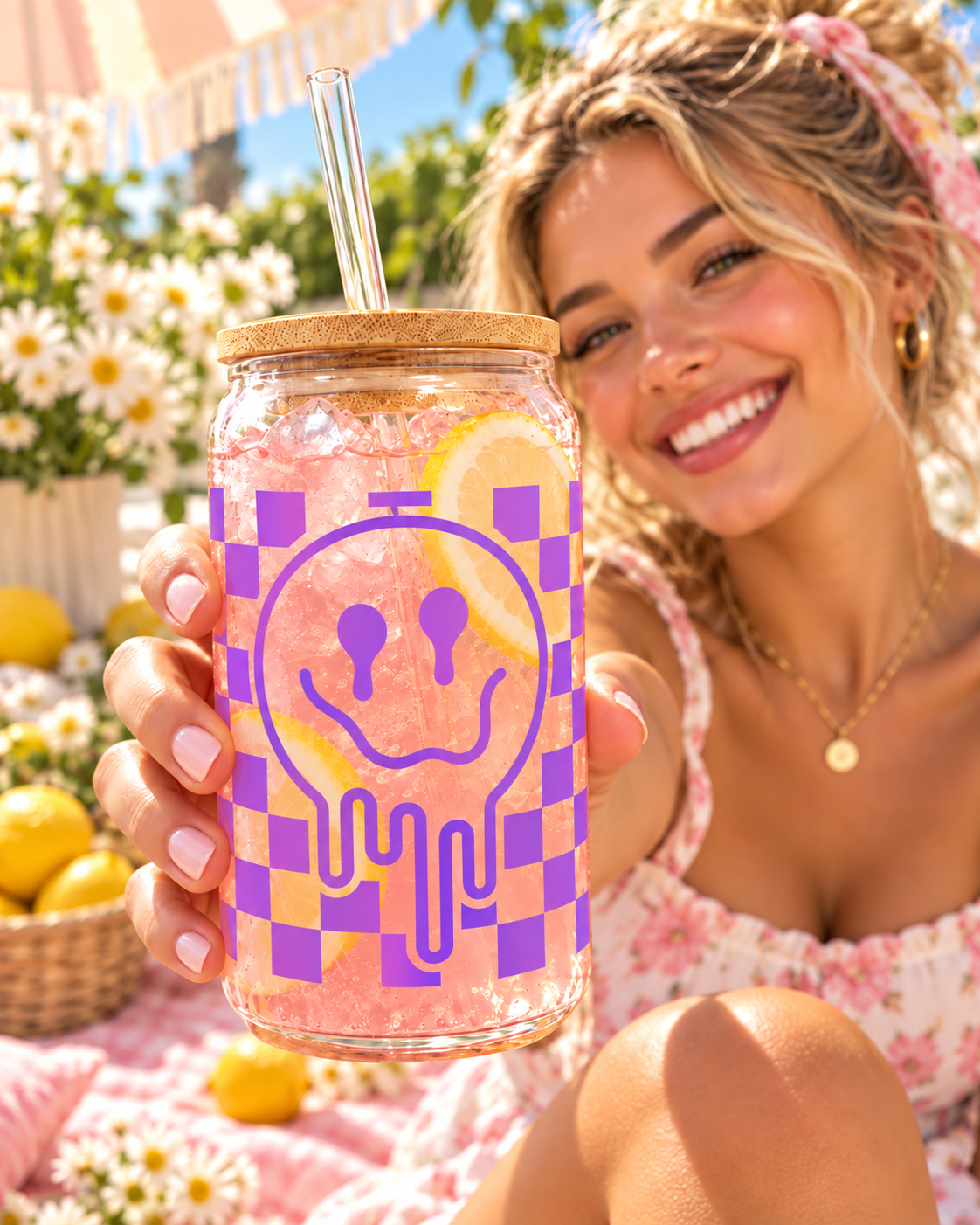 Happy Smiley 16 oz Glass Tumbler