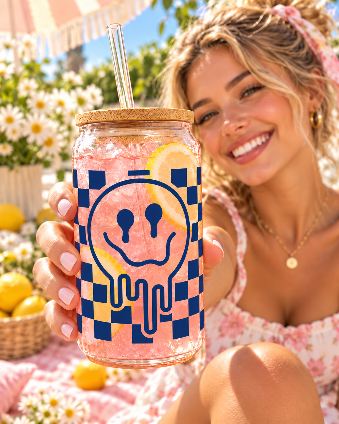 Happy Smiley 16 oz Glass Tumbler