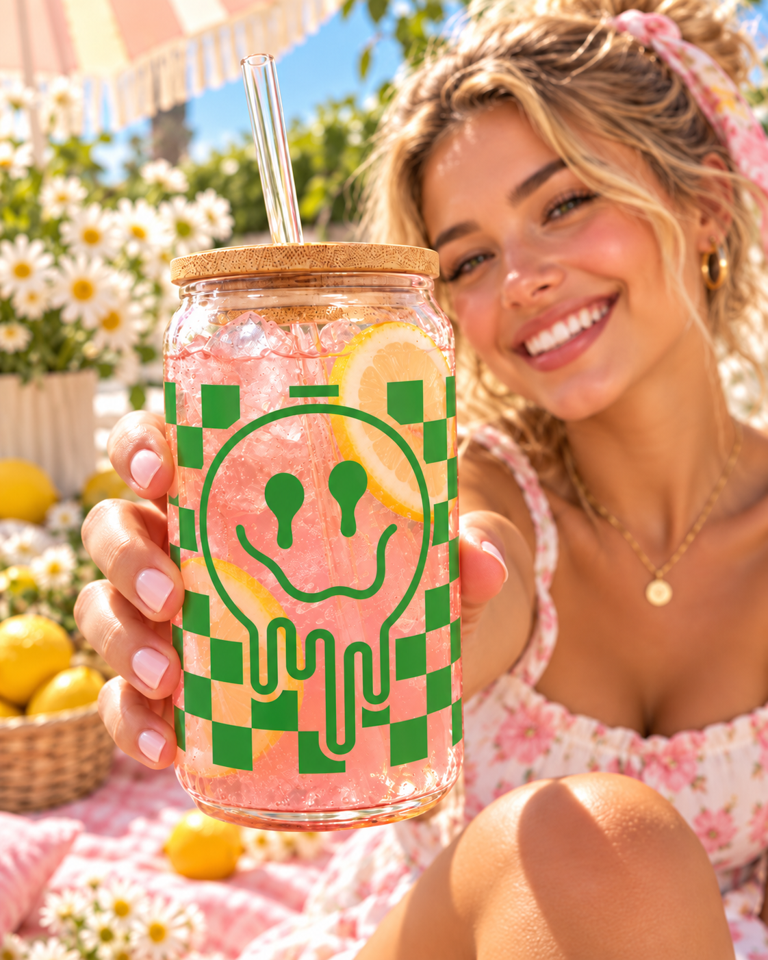 Happy Smiley 16 oz Glass Tumbler