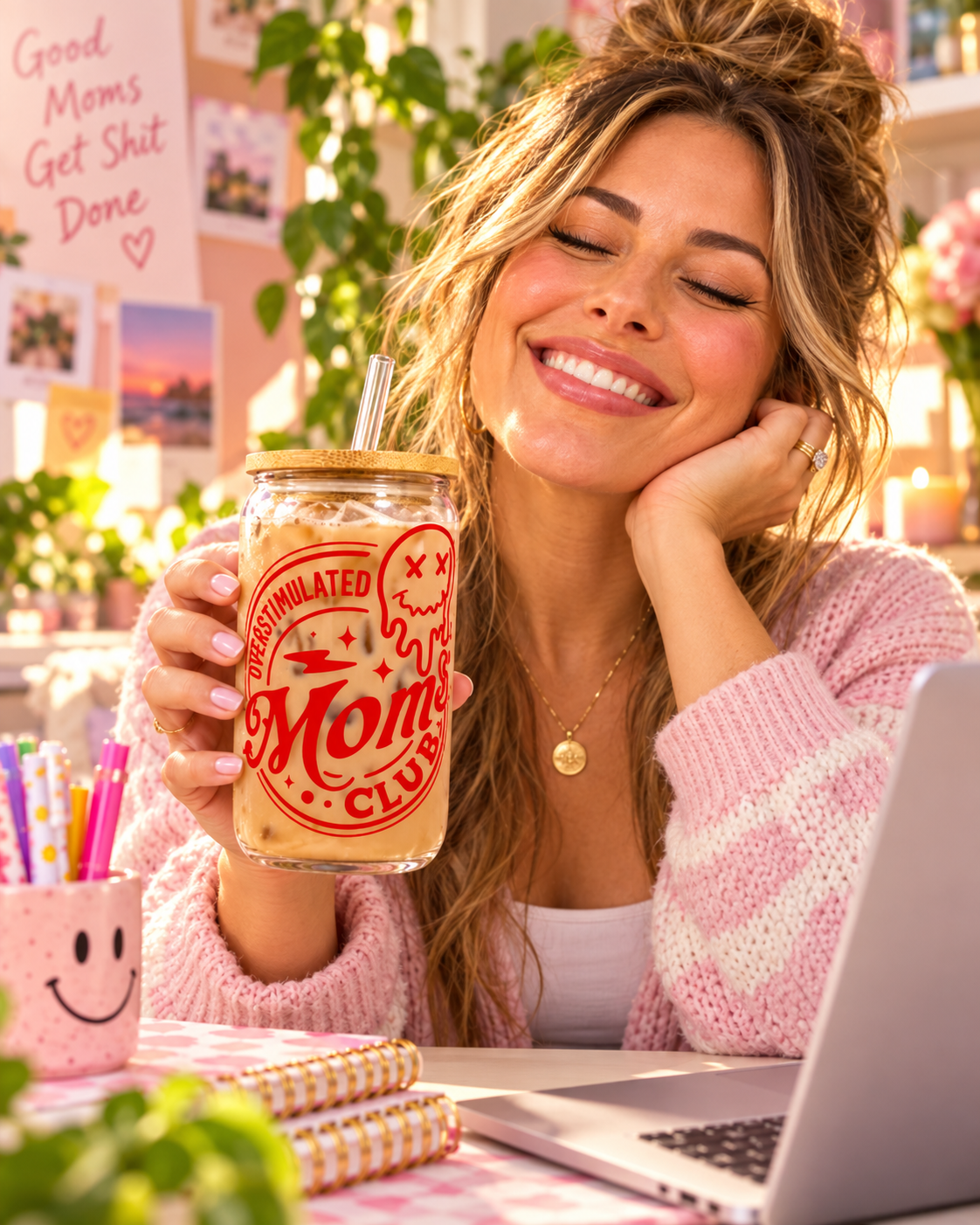 Overstimulated Moms Club 16 oz Glass Tumbler