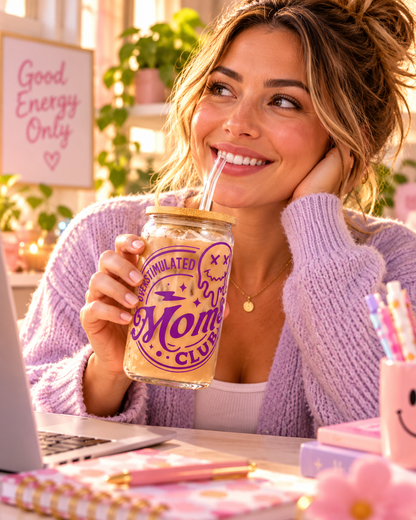 Overstimulated Moms Club 16 oz Glass Tumbler