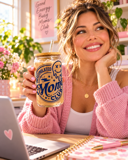 Overstimulated Moms Club 16 oz Glass Tumbler