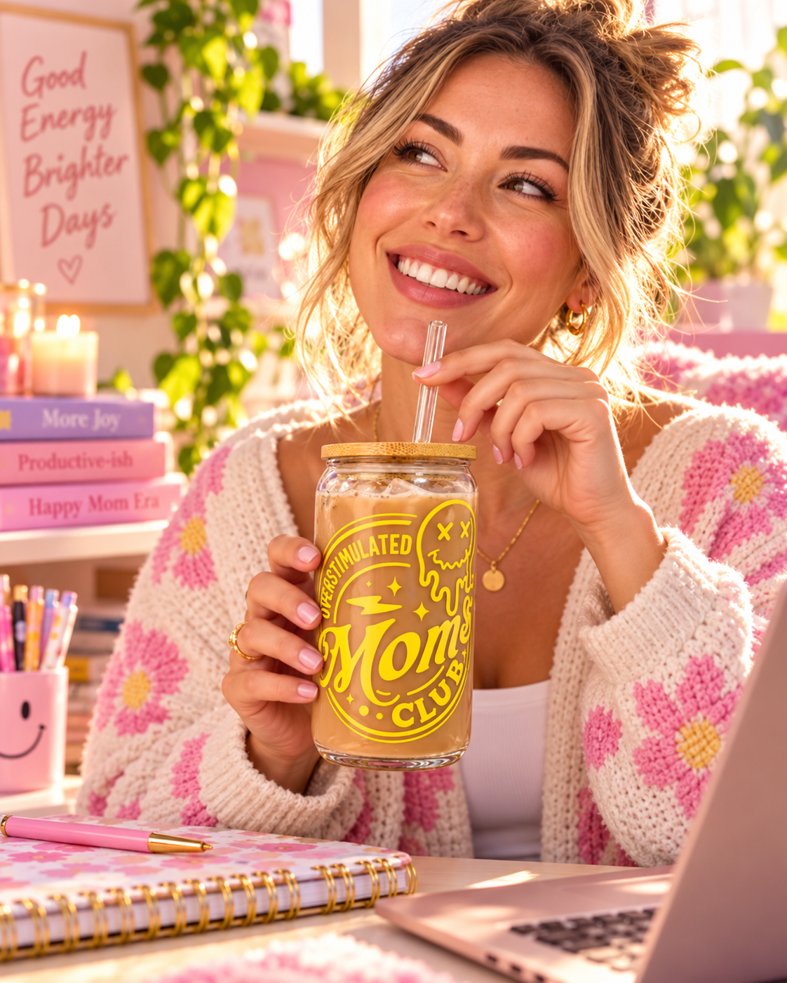Overstimulated Moms Club 16 oz Glass Tumbler