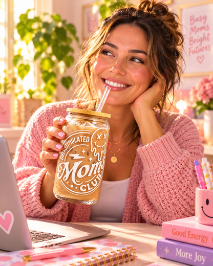 Overstimulated Moms Club 16 oz Glass Tumbler