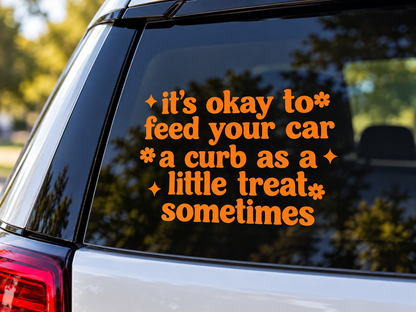 Funny Pink Car Decal, Curb Treat, Retro Style, Flower Sparkle Accents (6"x4")