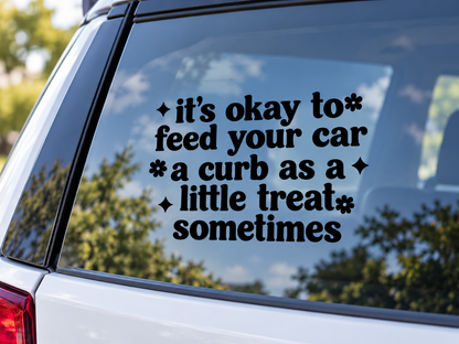 Funny Pink Car Decal, Curb Treat, Retro Style, Flower Sparkle Accents (6"x4")