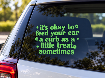 Funny Pink Car Decal, Curb Treat, Retro Style, Flower Sparkle Accents (6"x4")