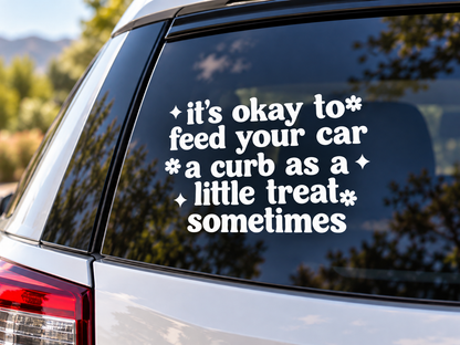 Funny Pink Car Decal, Curb Treat, Retro Style, Flower Sparkle Accents (6"x4")