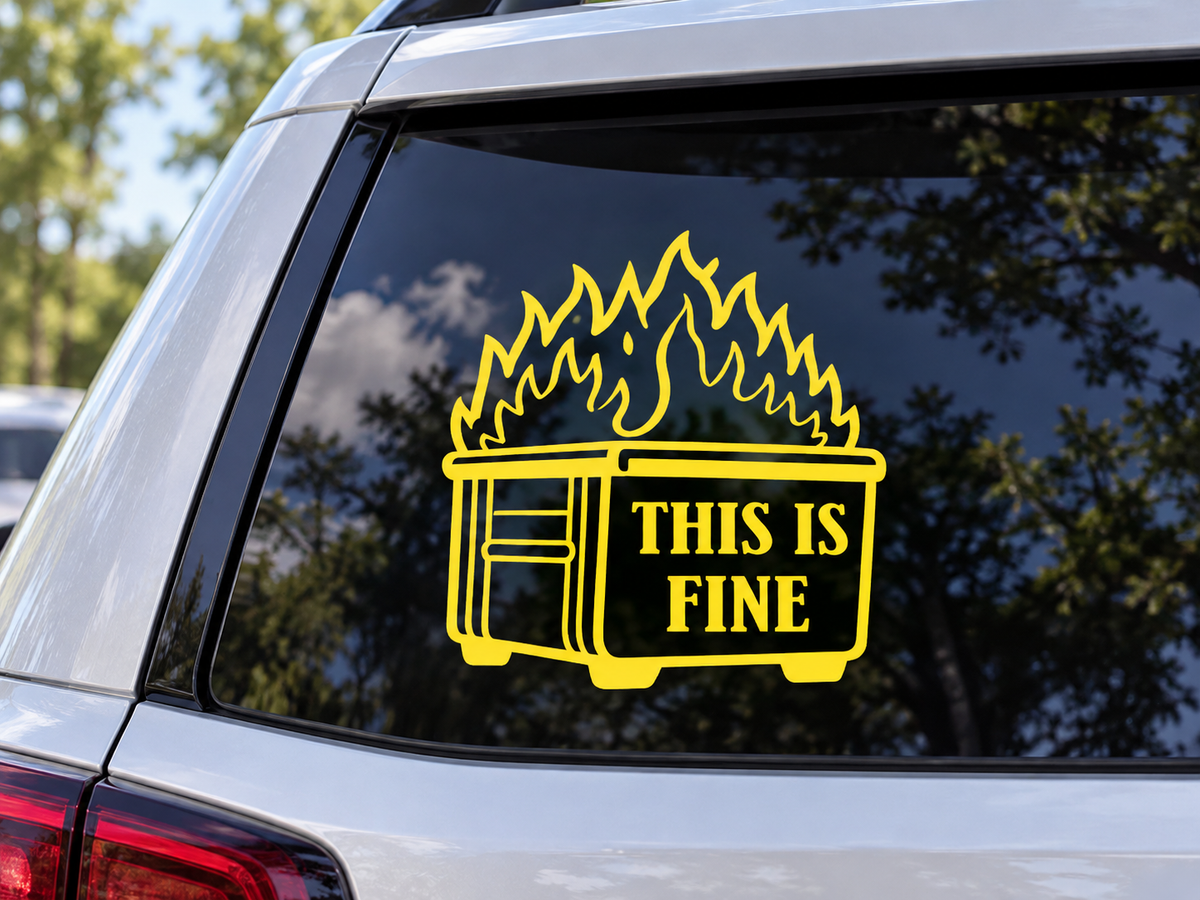This Is Fine Car Decal, Dumpster Fire Sticker, Funny Window Decal, Sarcastic Driver Gift