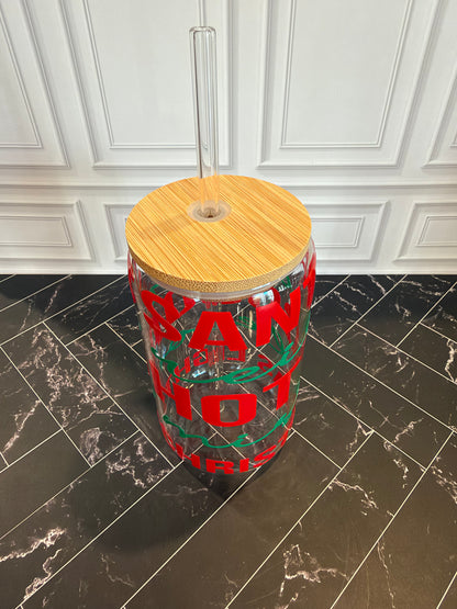 Christmas Words Glass Tumbler – 16 oz, Custom Vinyl Colors