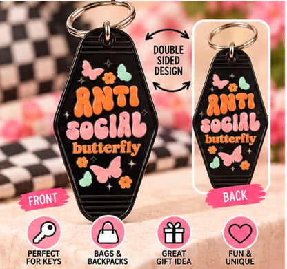 Anti Social Butterfly Motel Keychain | Funny Introvert Keychain
