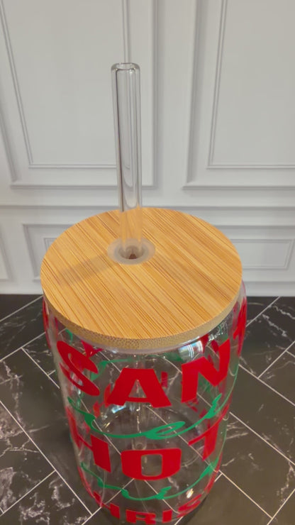Christmas Words Glass Tumbler – 16 oz, Custom Vinyl Colors