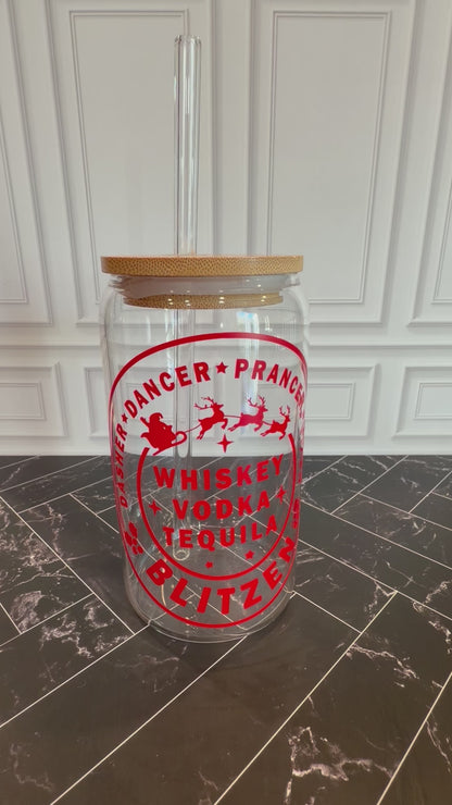Funny Blitzen Christmas Glass Tumbler – 16 oz, Custom Vinyl Color