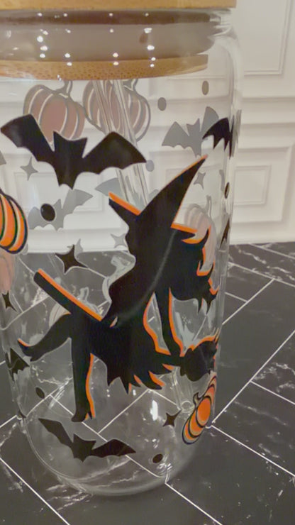 Halloween Witch 16 oz Glass Tumbler