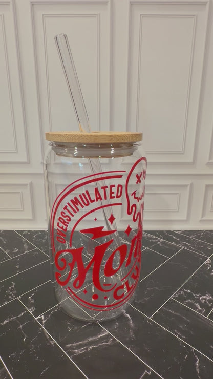 Overstimulated Moms Club 16 oz Glass Tumbler