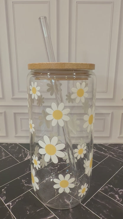 Daisy Flower 16 oz Glass Tumbler – Limited Edition