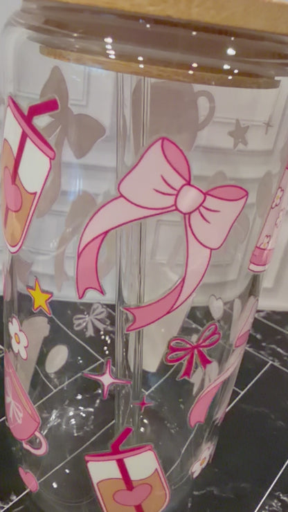 Pink Bow 16 oz Glass Tumbler – Limited Edition