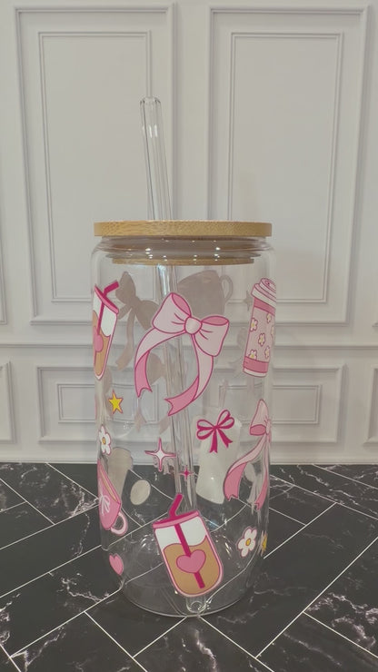 Pink Bow 16 oz Glass Tumbler – Limited Edition