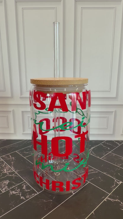 Christmas Words Glass Tumbler – 16 oz, Custom Vinyl Colors