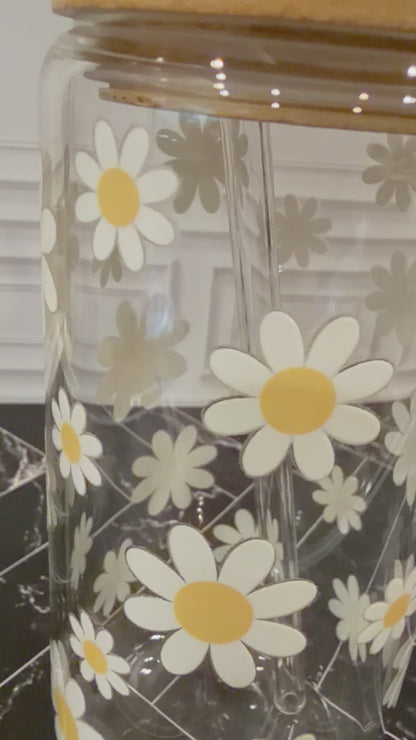 Daisy Flower 16 oz Glass Tumbler – Limited Edition
